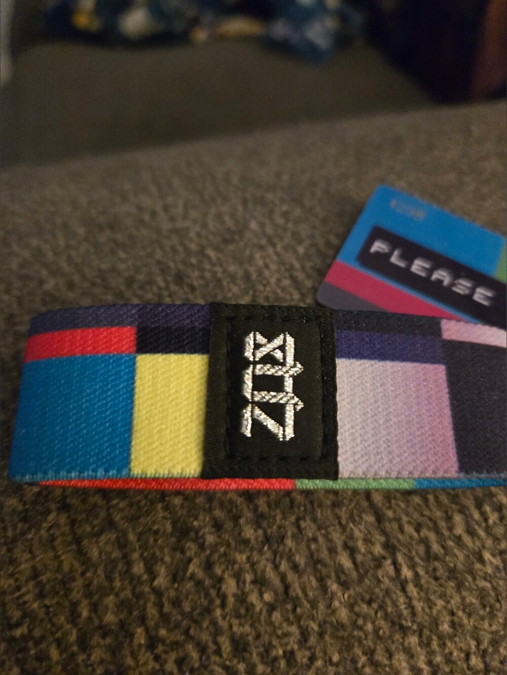 Zox Multicolor Block-Print Fabric Bracelet in Blue, Yellow, Red, Purple